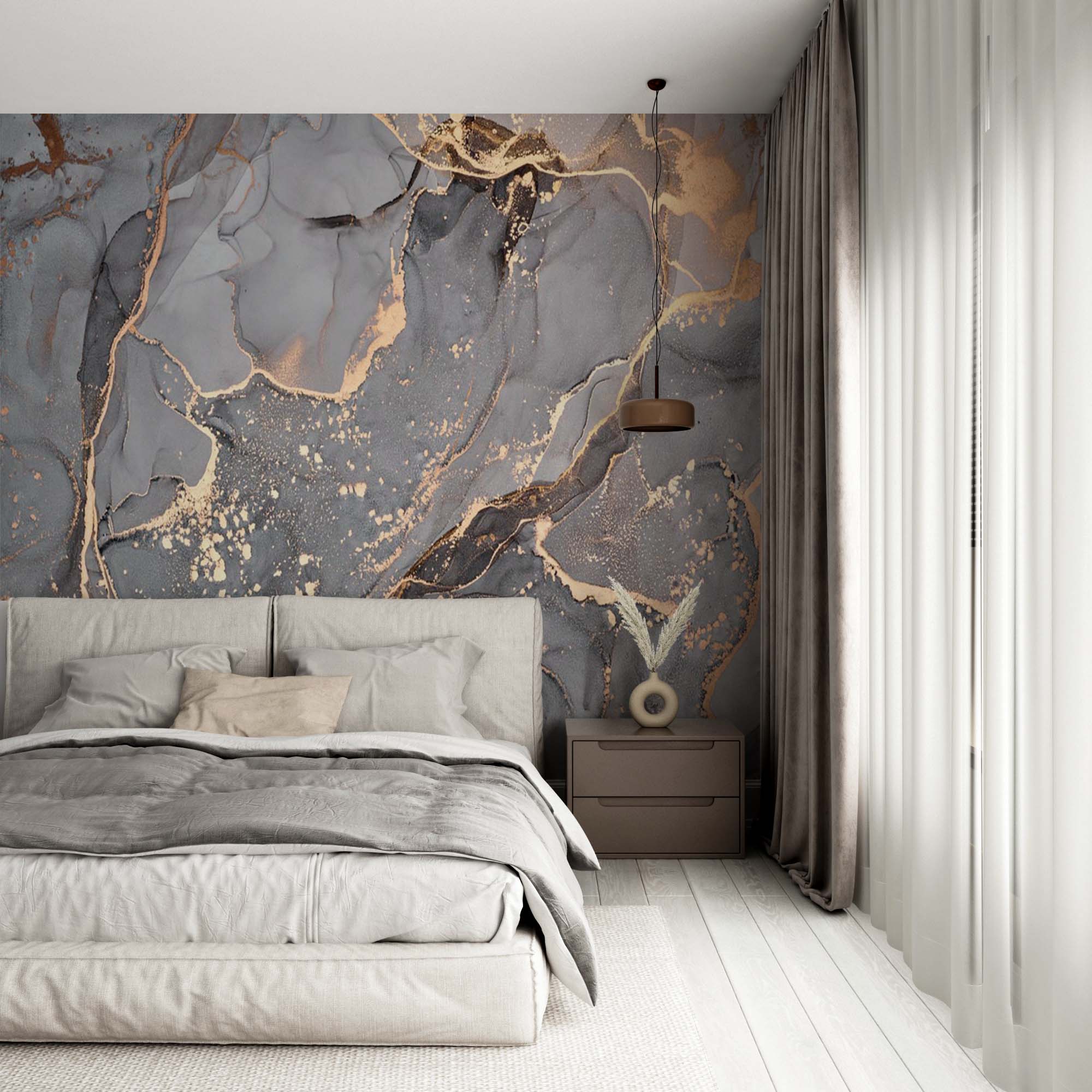 Grey Marble Texture Wall Mural Art Fluid Alcohol Ink Wallpaper