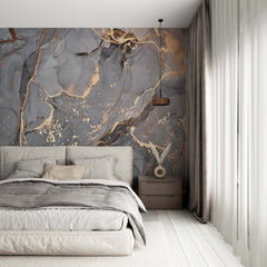 Custom Grey Marble Texture Wall Mural Art Fluid Alcohol Ink Wallpaper