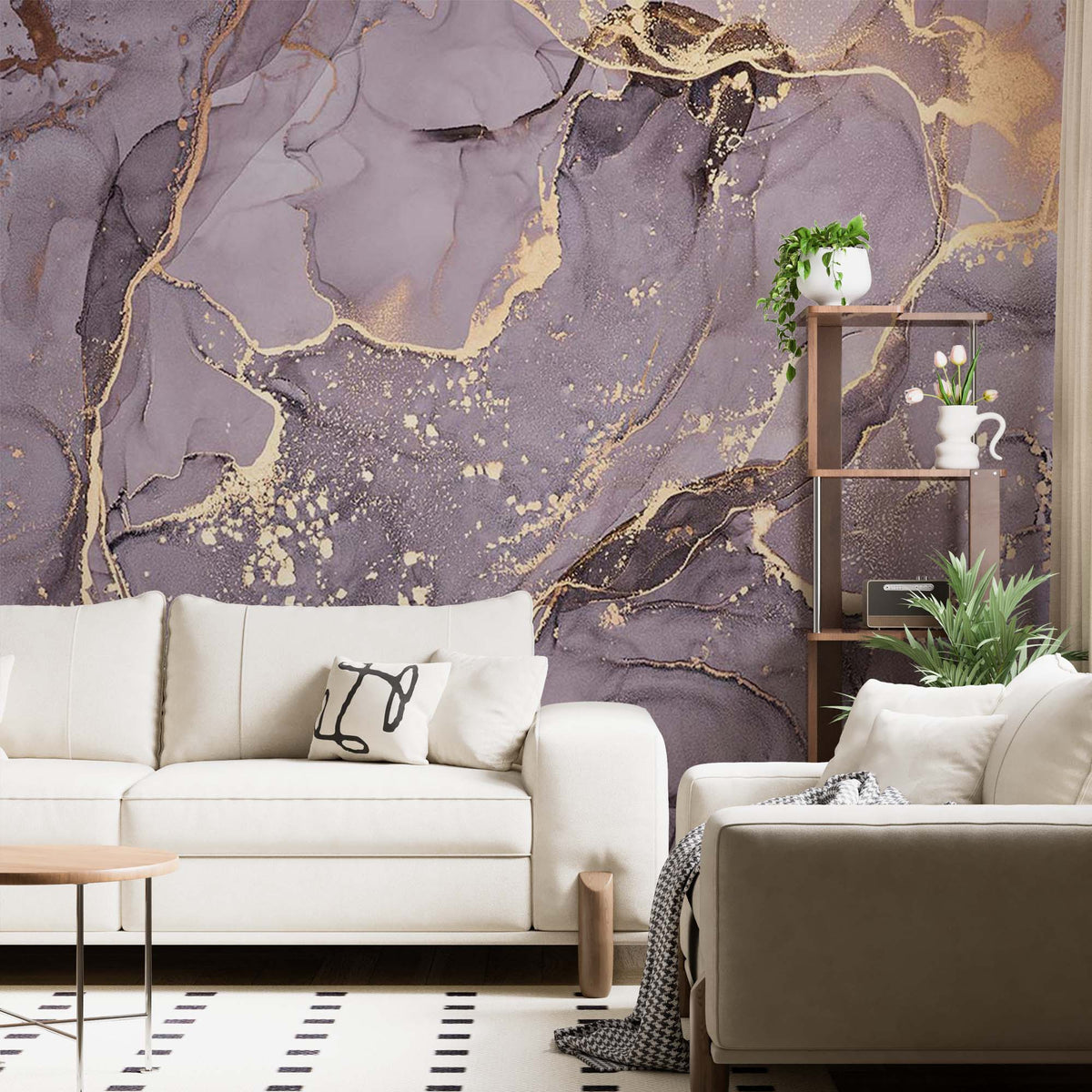 Custom Violet Gold Marble Texture Wall Mural Art Fluid Alcohol Ink Wallpaper