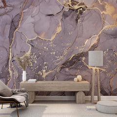 Custom Violet Gold Marble Texture Wall Mural Art Fluid Alcohol Ink Wallpaper