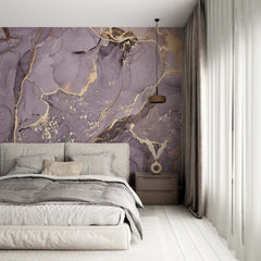 Custom Violet Gold Marble Texture Wall Mural Art Fluid Alcohol Ink Wallpaper