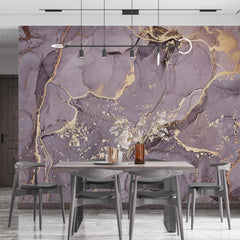 Custom Violet Gold Marble Texture Wall Mural Art Fluid Alcohol Ink Wallpaper