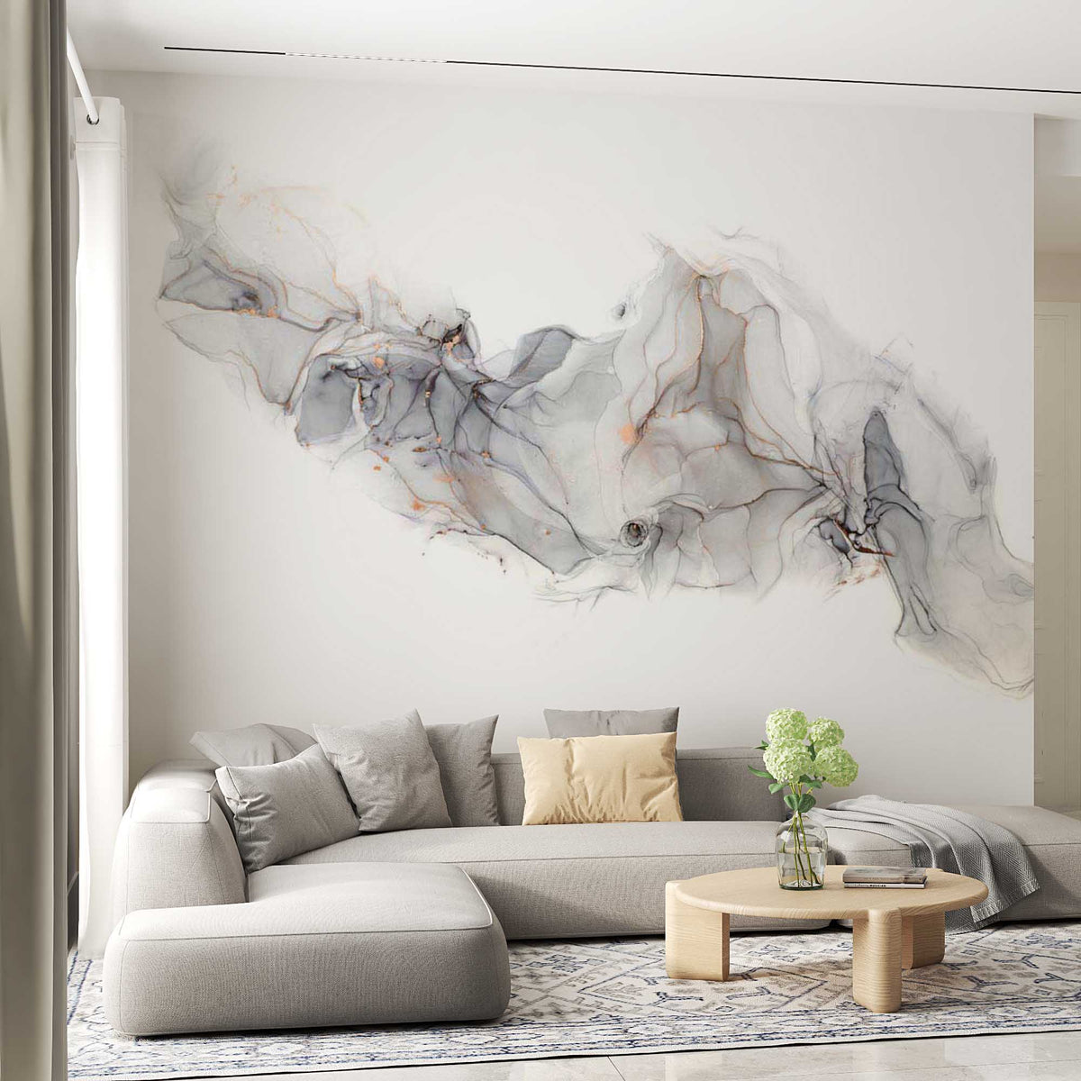 Custom Abstract Gray Gold Ink Wallpaper Modern Minimalist Mural Decor