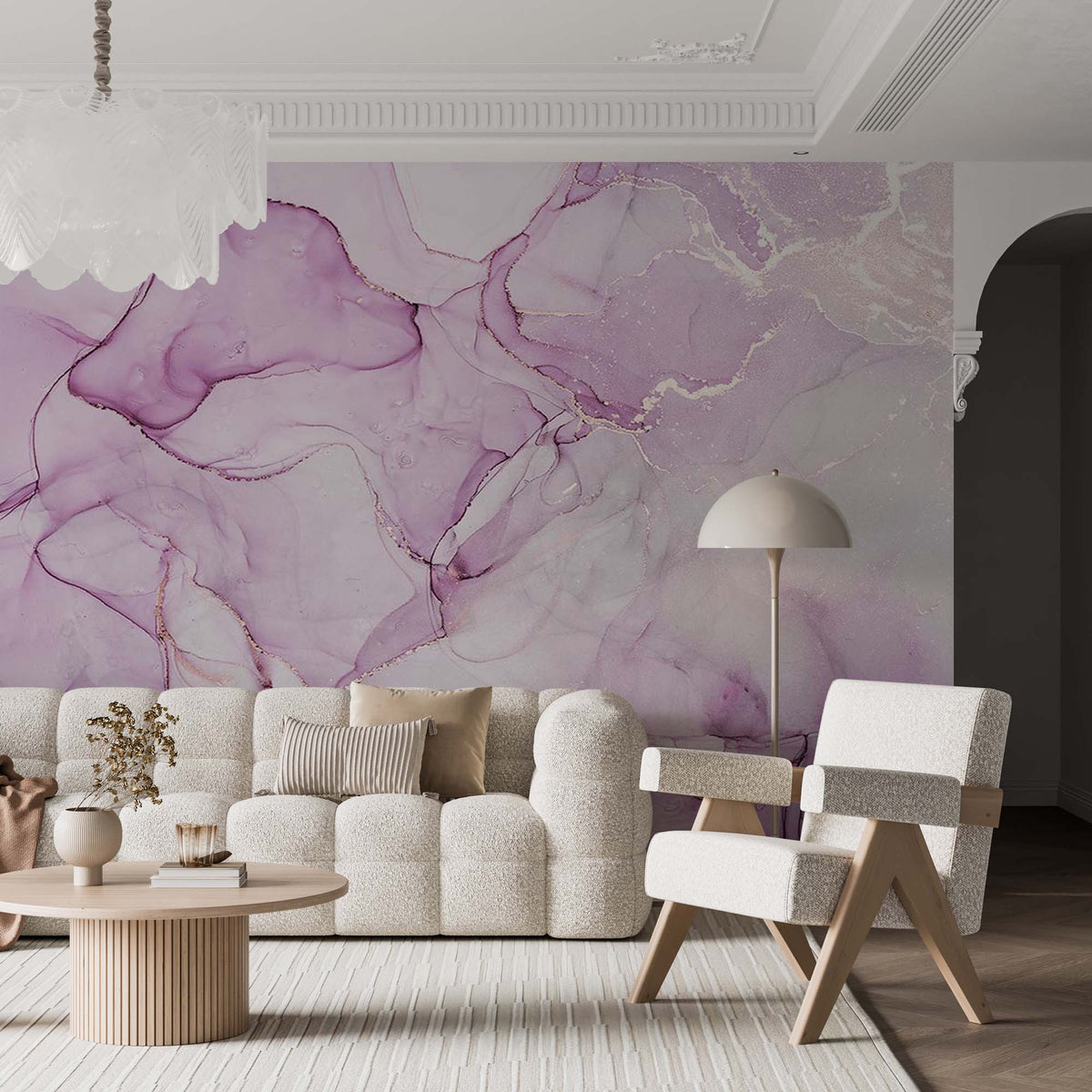 Custom Violet Marble Wall Mural Art White Splashes Fluid Alcohol Ink Wallpaper