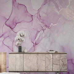 Custom Violet Marble Wall Mural Art White Splashes Fluid Alcohol Ink Wallpaper