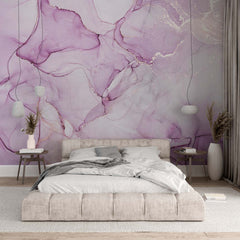 Custom Violet Marble Wall Mural Art White Splashes Fluid Alcohol Ink Wallpaper