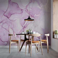 Custom Violet Marble Wall Mural Art White Splashes Fluid Alcohol Ink Wallpaper