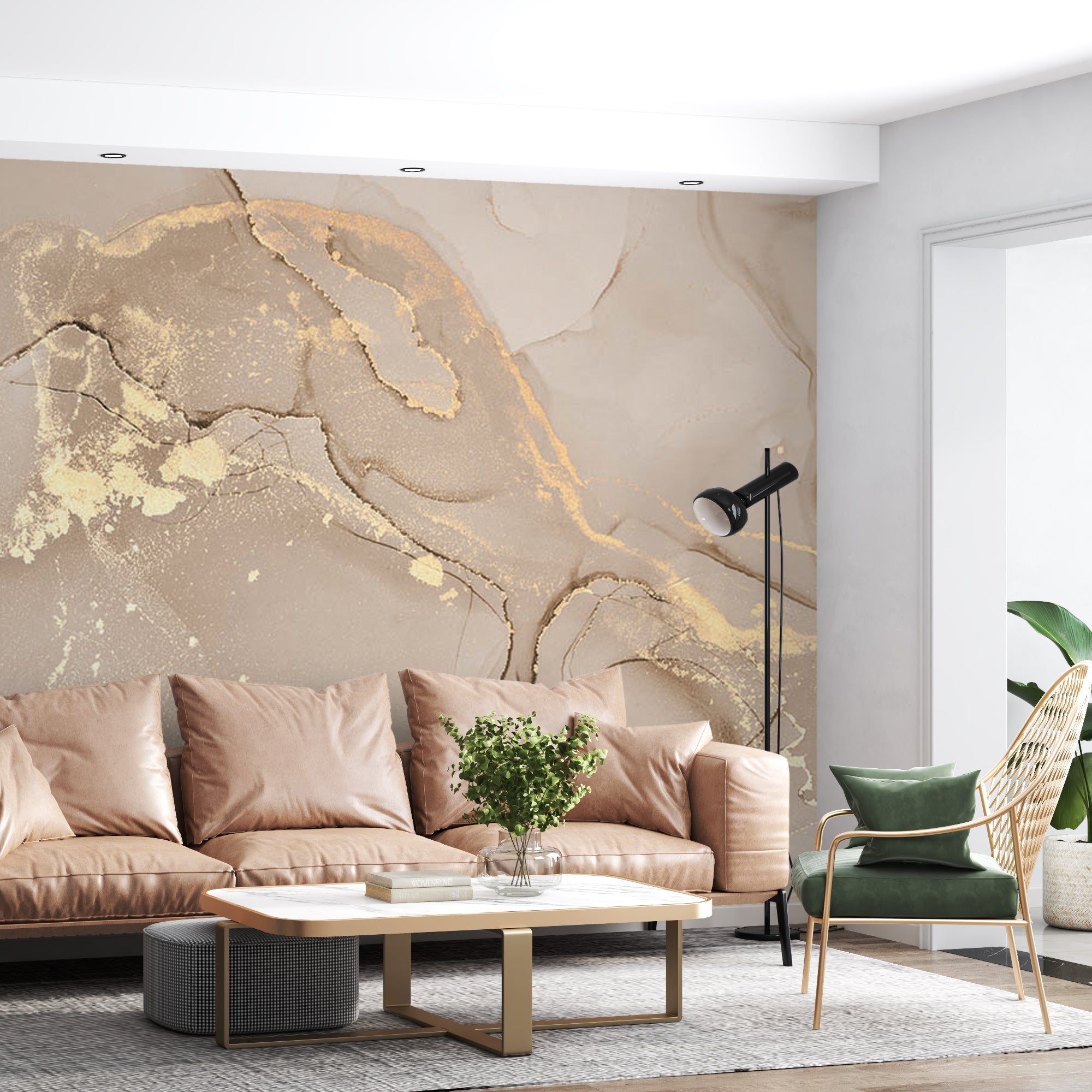 Beige Gold Marble Wallpaper Neutral Elegant Mural Art Decor