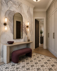 Grey marble effect wallpaper in a designer entrance hall.