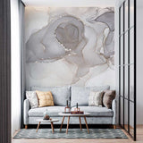 Gray and White Marble Effect Wallpaper Abstract Fluid Art Wall Mural for Modern Interiors