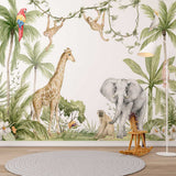 Kids Wall Mural Jungle and Cute Animals Palm Leaves Wallpaper for Kids  Room