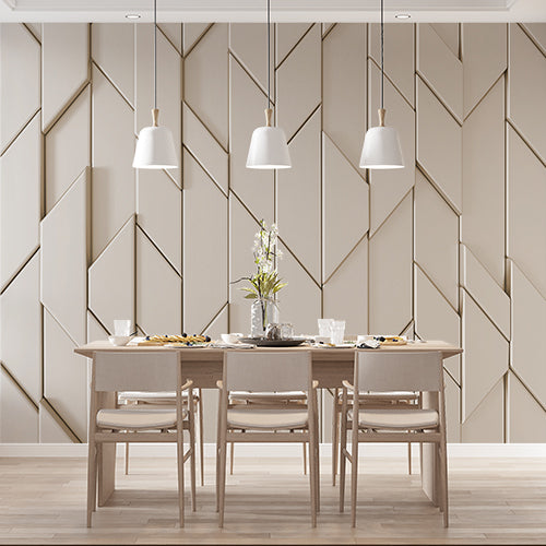 3D Geometric Chevron Tile Wallpaper in Cream