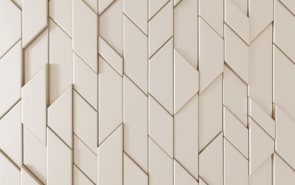 3D Geometric Chevron Tile Wallpaper in Cream