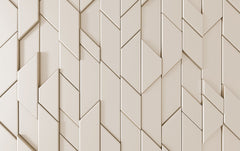 Custom 3D Geometric Chevron Tile Wallpaper in Cream