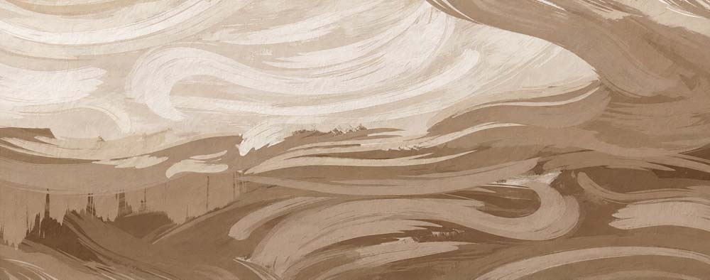 Papier peint paysage de volutes abstraites – Panoramique vagues fluides beige et taupe