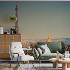 Custom Paris Cityscape in Warm Tones Wall Mural Eiffel Tower Wallpaper