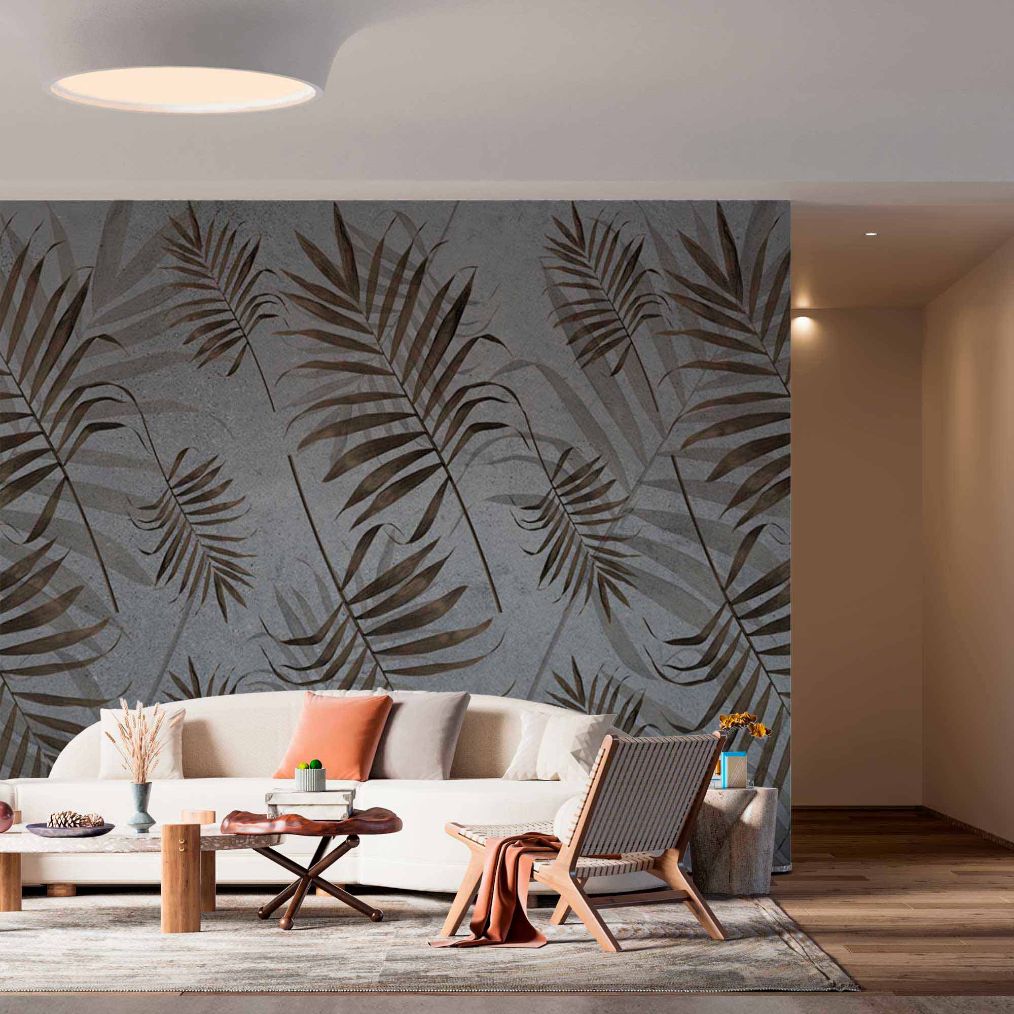 Tropical Leaves Wall Mural Palm Tree Decor Minimalistic Wallpaper