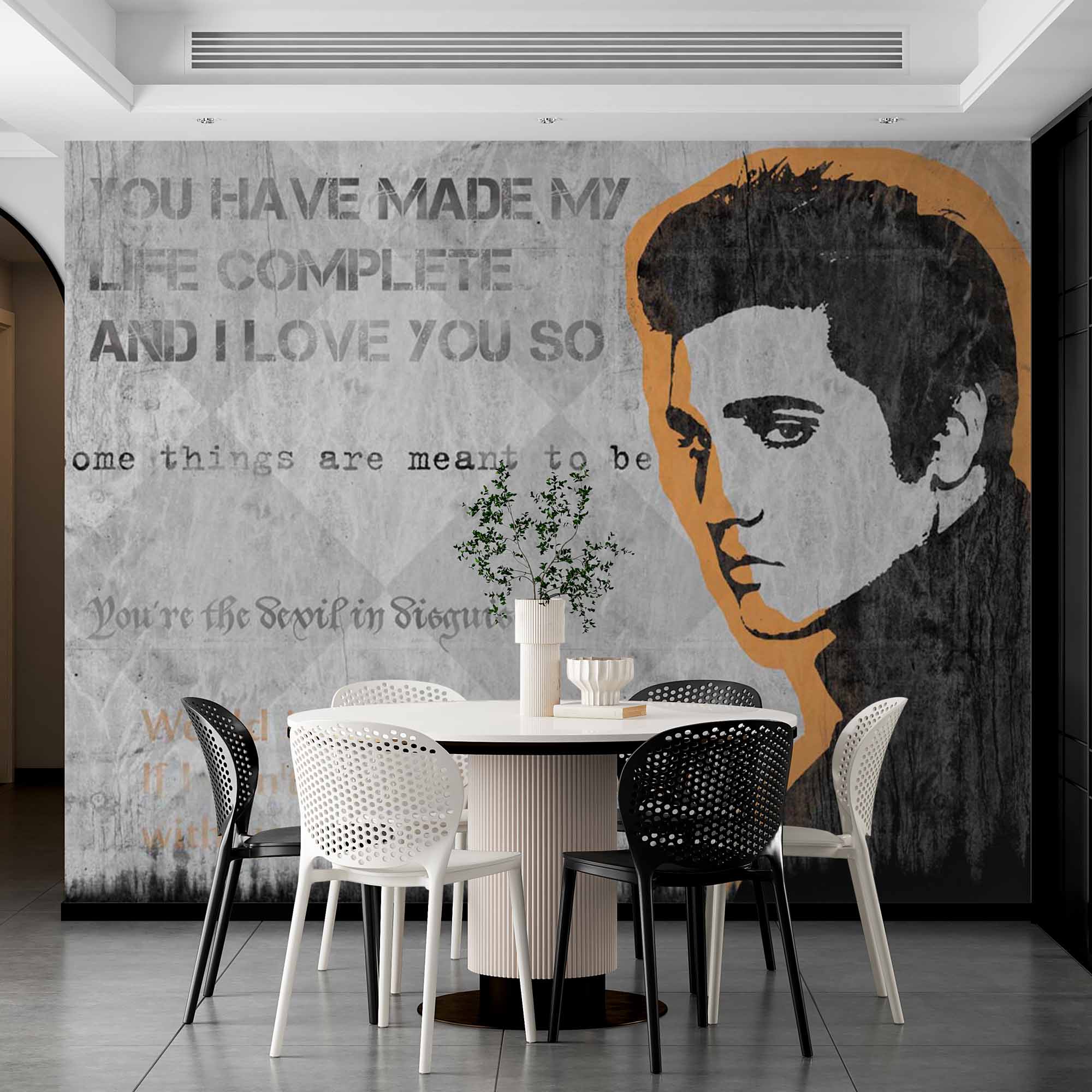 Black and White Elvis Presley Song Lyric Wallpaper Mural