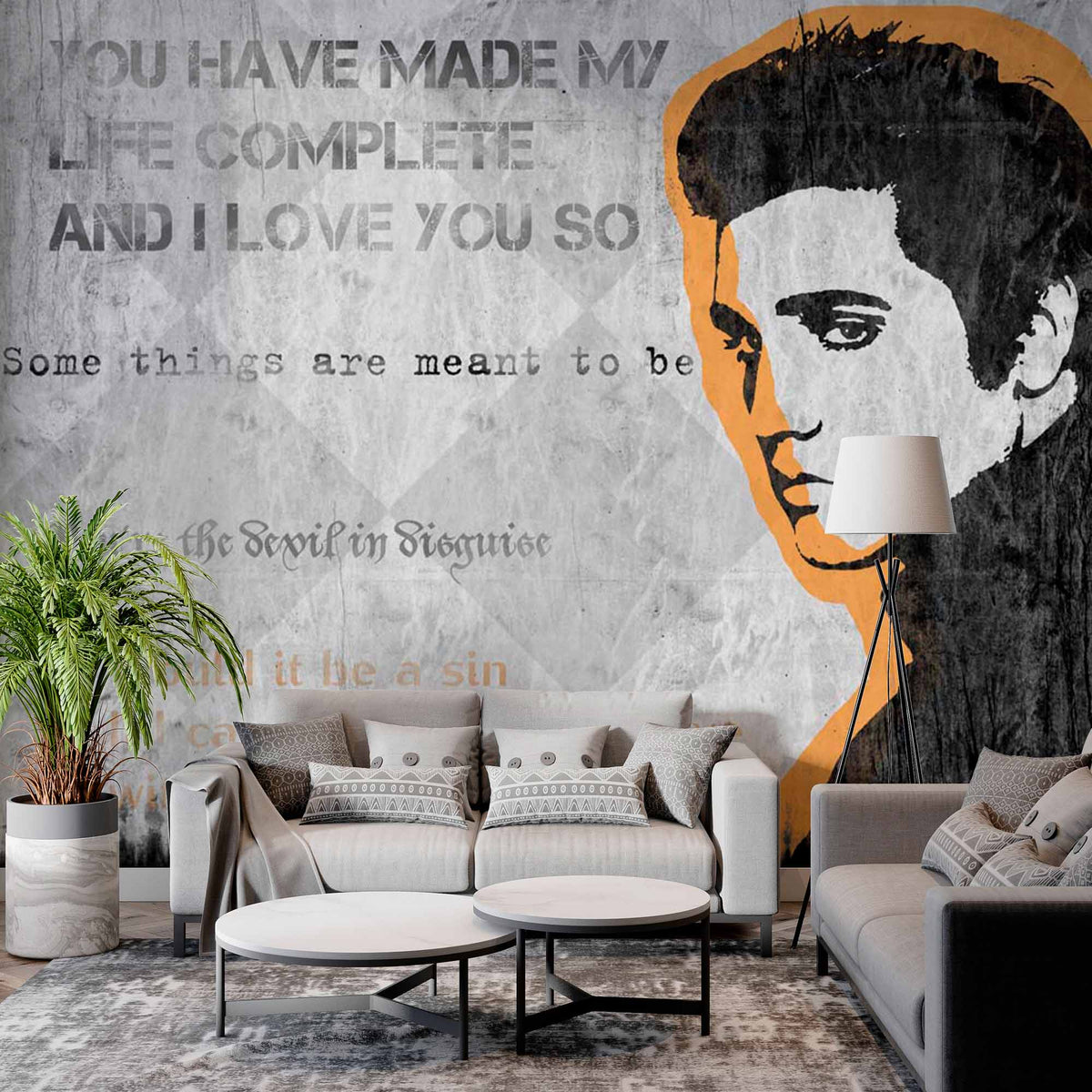 Black and White Elvis Presley Song Lyric Wallpaper Mural