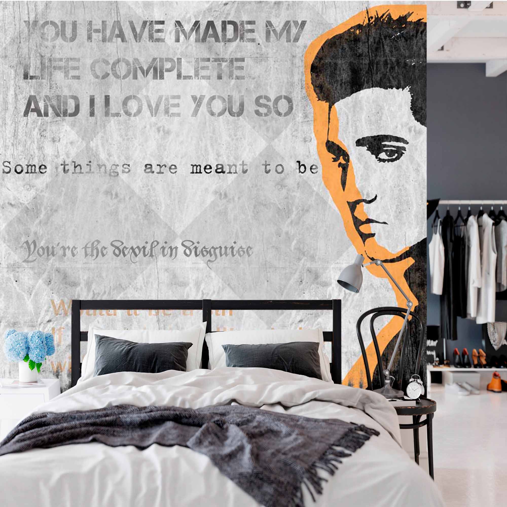 Black and White Elvis Presley Song Lyric Wallpaper Mural