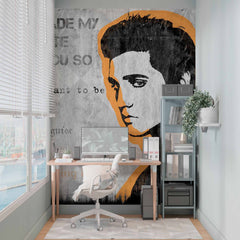 Custom Black and White Elvis Presley Song Lyric Wallpaper Mural