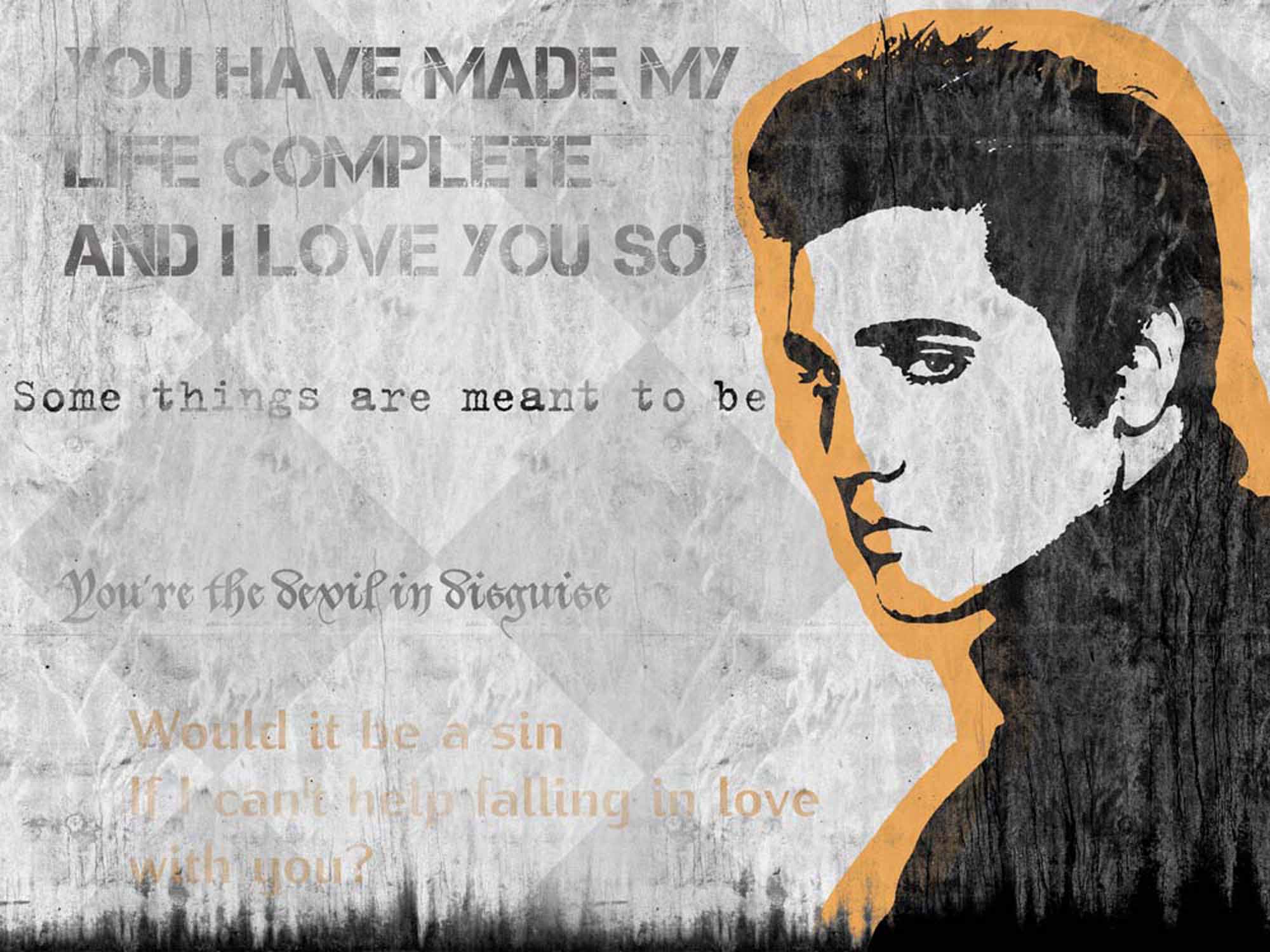 Black and White Elvis Presley Song Lyric Wallpaper Mural