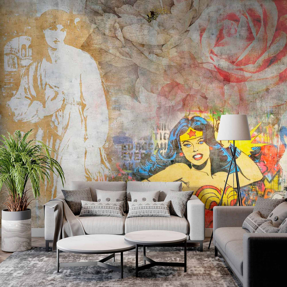 Custom Wonder Woman Comic Collage Wall Mural Modern Art Wallpaper