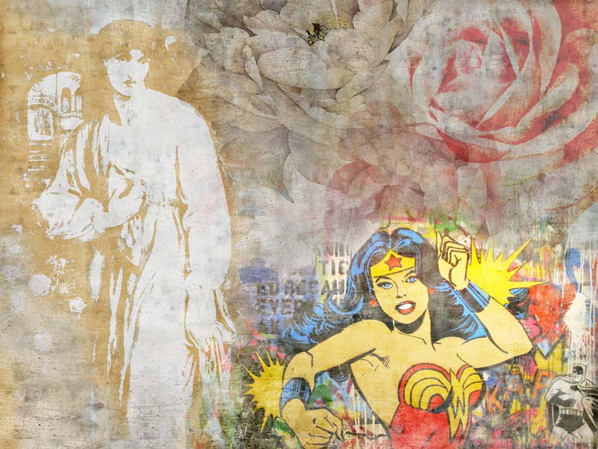 Wonder Woman Comic Collage Wall Mural Modern Art Wallpaper