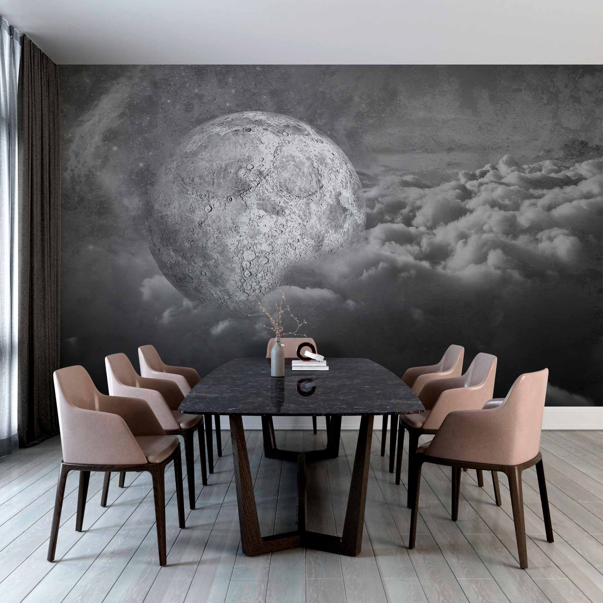 Surreal Moon Rising Above Clouds Wall Mural Wallpaper