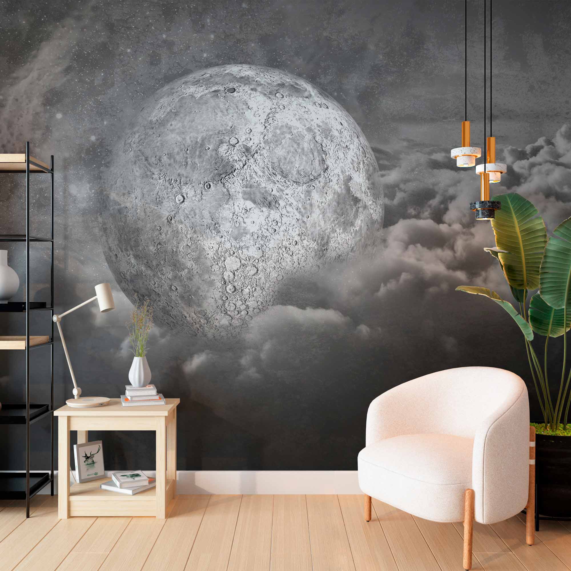 Surreal Moon Rising Above Clouds Wall Mural Wallpaper