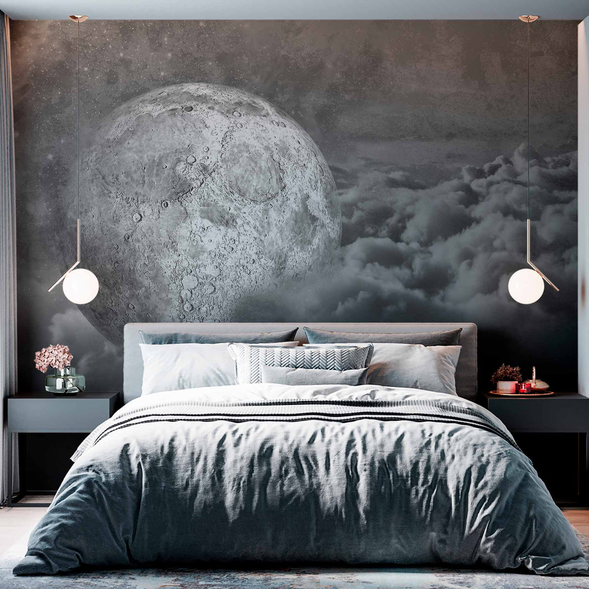 Custom Surreal Moon Rising Above Clouds Wall Mural Wallpaper