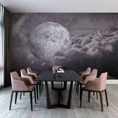 Custom Mystical Moon Emerging from Clouds Wall Mural Wallpaper
