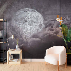 Custom Mystical Moon Emerging from Clouds Wall Mural Wallpaper