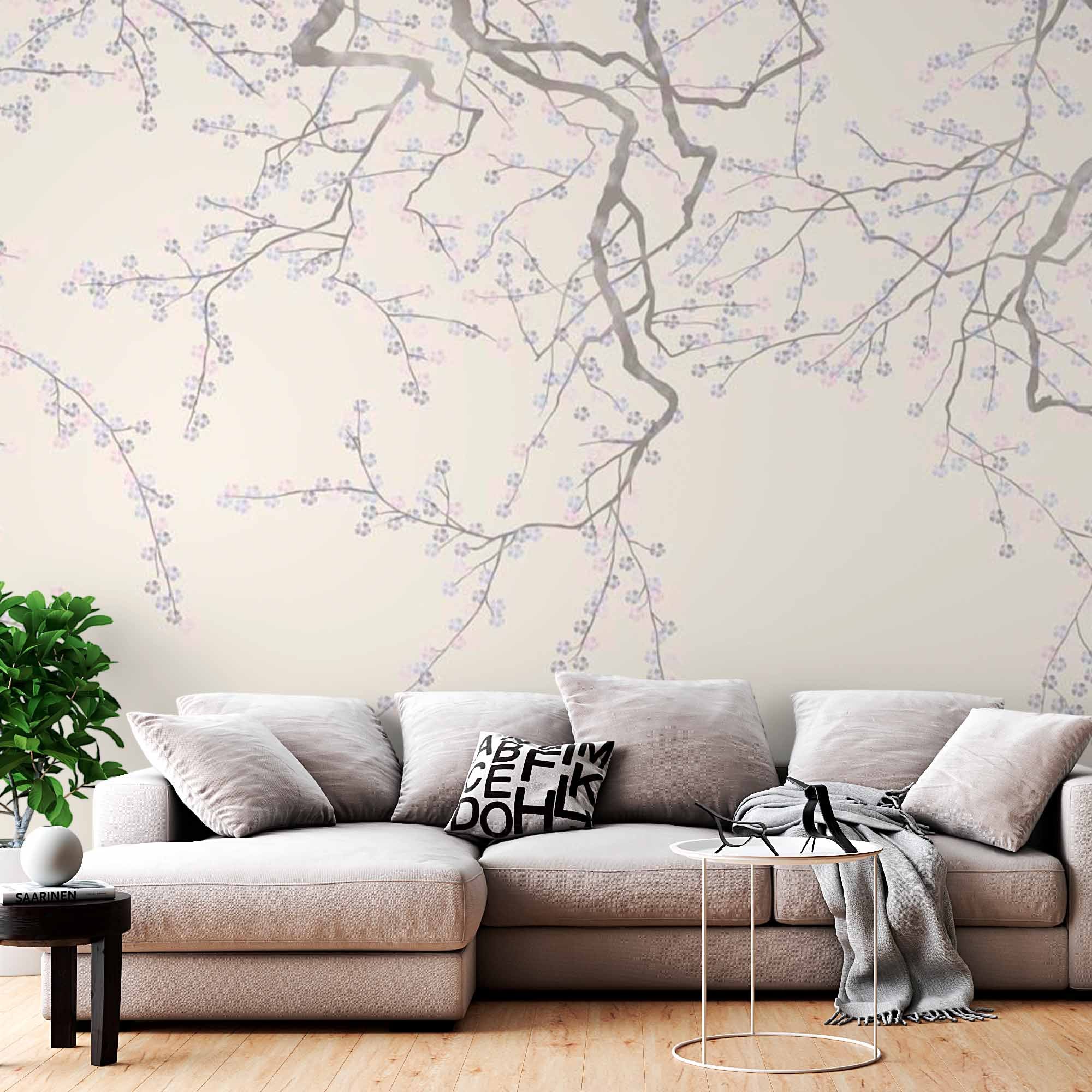 Branch with Blooming Pink Flowers Wall Mural Springtime Pink Blossom Wallpaper