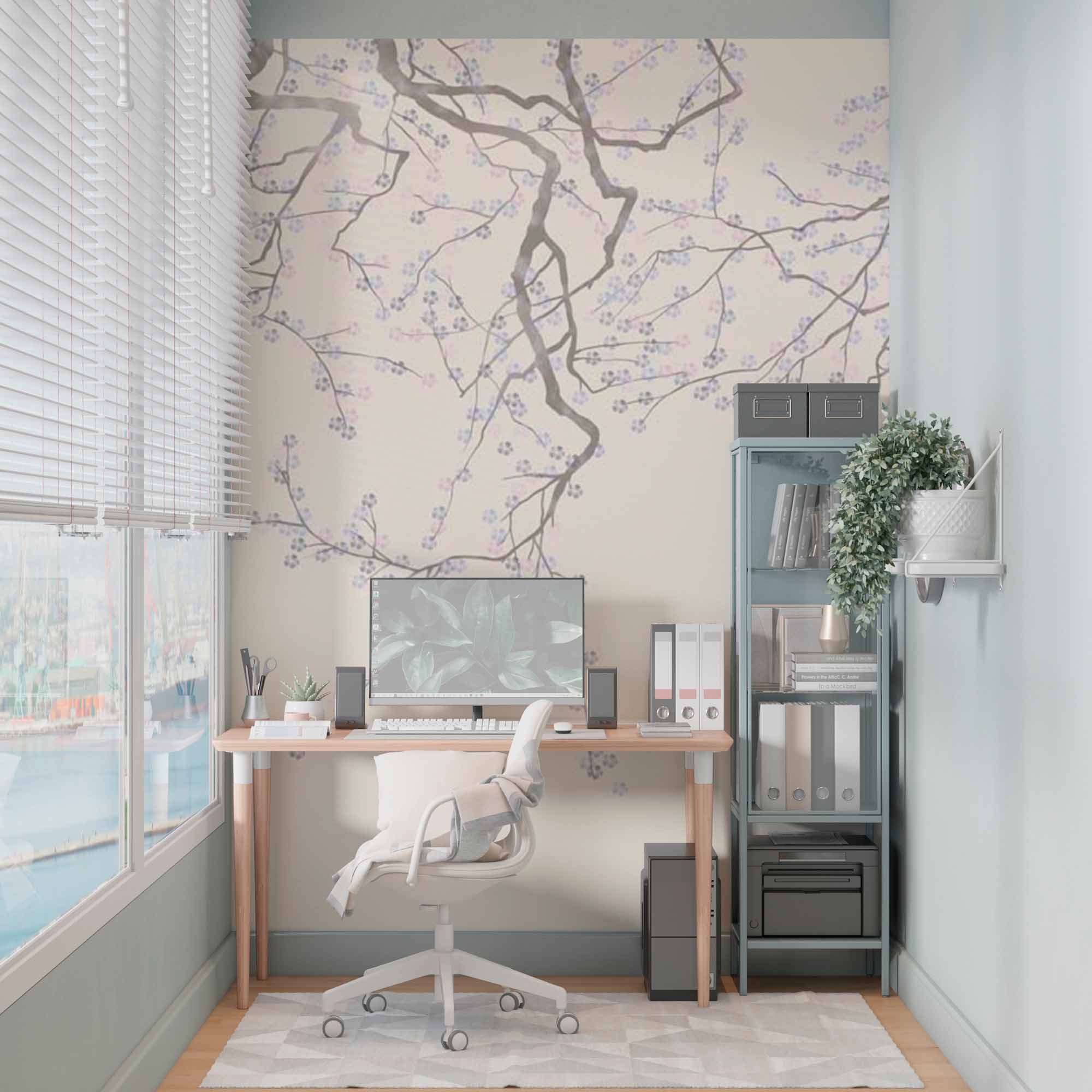 Branch with Blooming Pink Flowers Wall Mural Springtime Pink Blossom Wallpaper