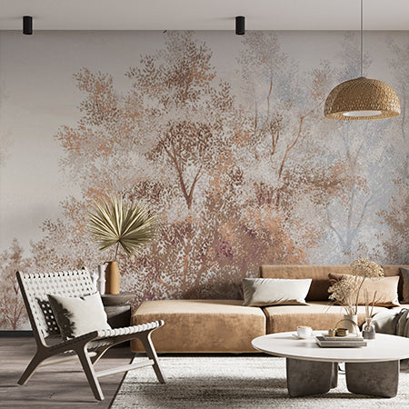 Soft Autumn Trees in Pastel Tones Wall Mural Wallpaper