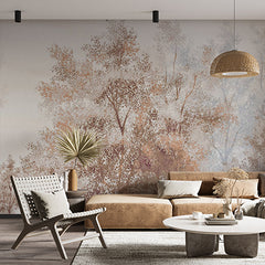 Custom Soft Autumn Trees in Pastel Tones Wall Mural Wallpaper