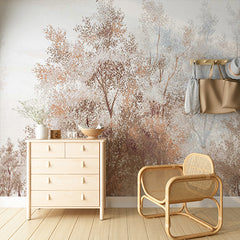 Custom Soft Autumn Trees in Pastel Tones Wall Mural Wallpaper