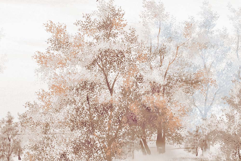 Soft Autumn Trees in Pastel Tones Wall Mural Wallpaper