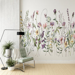 Custom Watercolor Wildflower Wall Mural - Delicate Field Flowers in Bloom Wallpaper