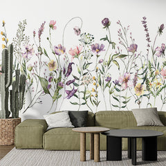 Custom Watercolor Wildflower Wall Mural - Delicate Field Flowers in Bloom Wallpaper