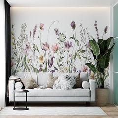 Custom Watercolor Wildflower Wall Mural - Delicate Field Flowers in Bloom Wallpaper