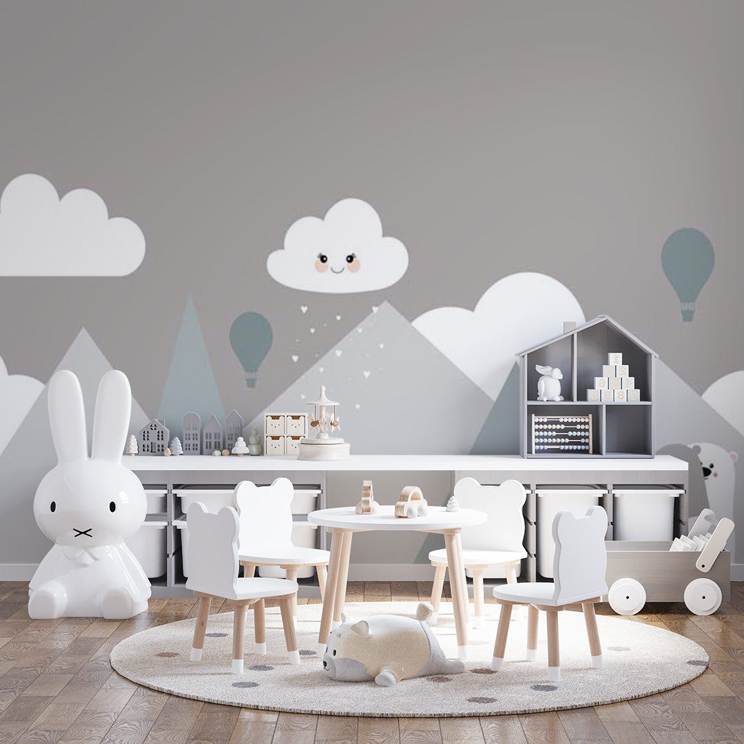 Kids Wall Murals Scandinavian Mountains Simple Design Nursery Wallpaper for Kids