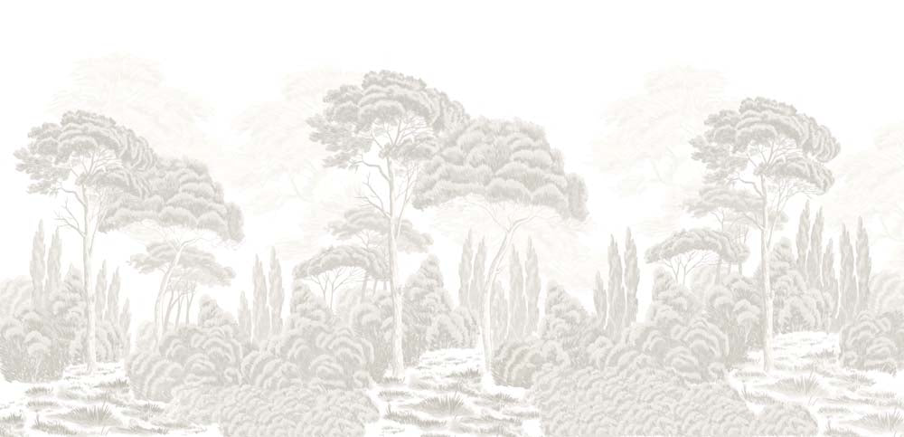 Tapete Helle Toile-Landschaft – Sanft gestochene Bäume, Panorama-Wandbild