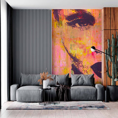Custom Woman`s Face Close-Up Modern Wall Mural Warm Colors Wallpaper