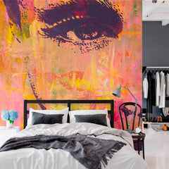 Custom Woman`s Face Close-Up Modern Wall Mural Warm Colors Wallpaper