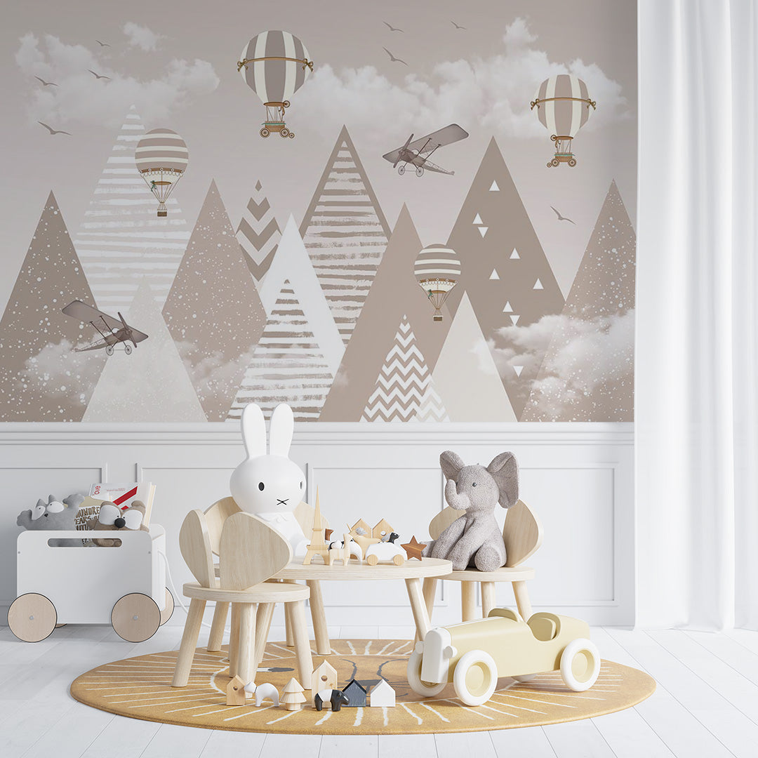 Kids Wall Murals Beige Scandinavian Mountains Wallpaper for Kids