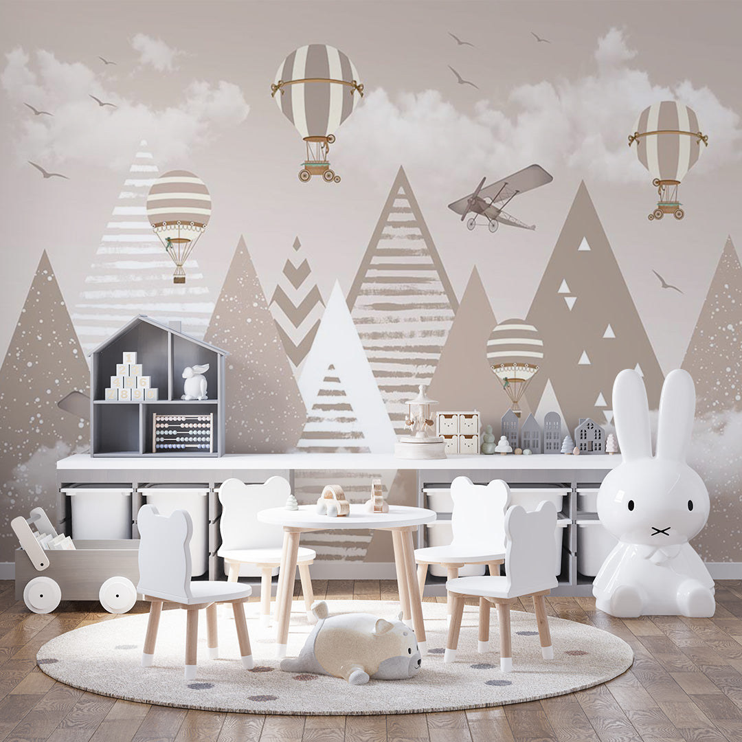 Kids Wall Murals Beige Scandinavian Mountains Wallpaper for Kids