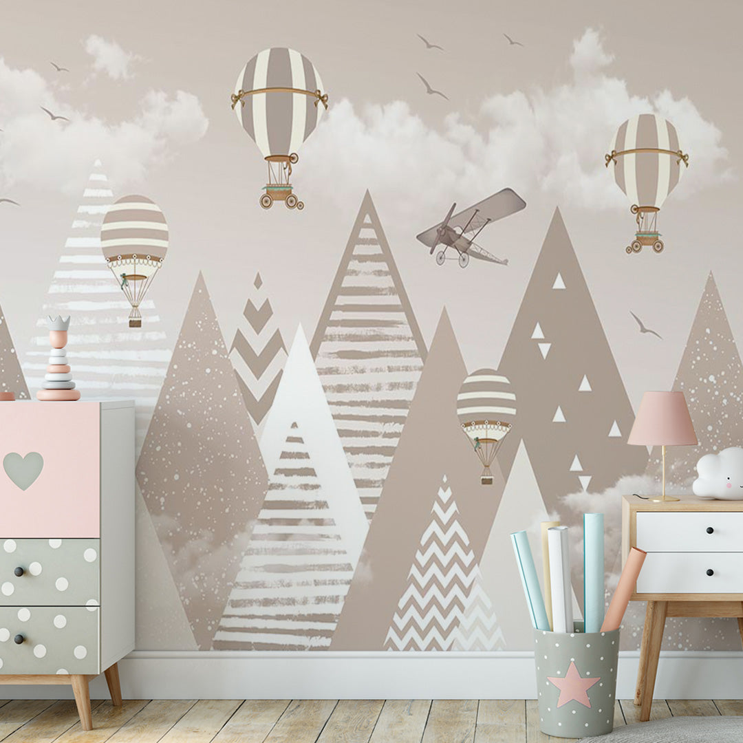 Kids Wall Murals Beige Scandinavian Mountains Wallpaper for Kids