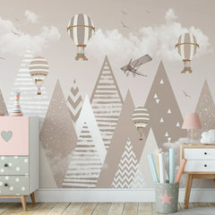 Custom Kids Wall Murals Beige Scandinavian Mountains Wallpaper for Kids
